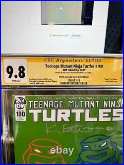 Teenage Mutant Ninja Turtles #100 Green Signed Sketched 5 TMNT Variant CGC 9.8 2
