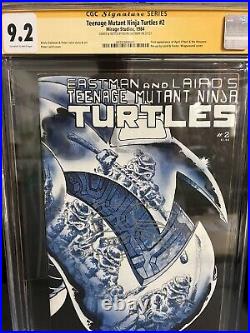 Teenage Mutant Ninja Turtles #2 CGC 9.2 Signed and Sketched Eastman OW To W PGS